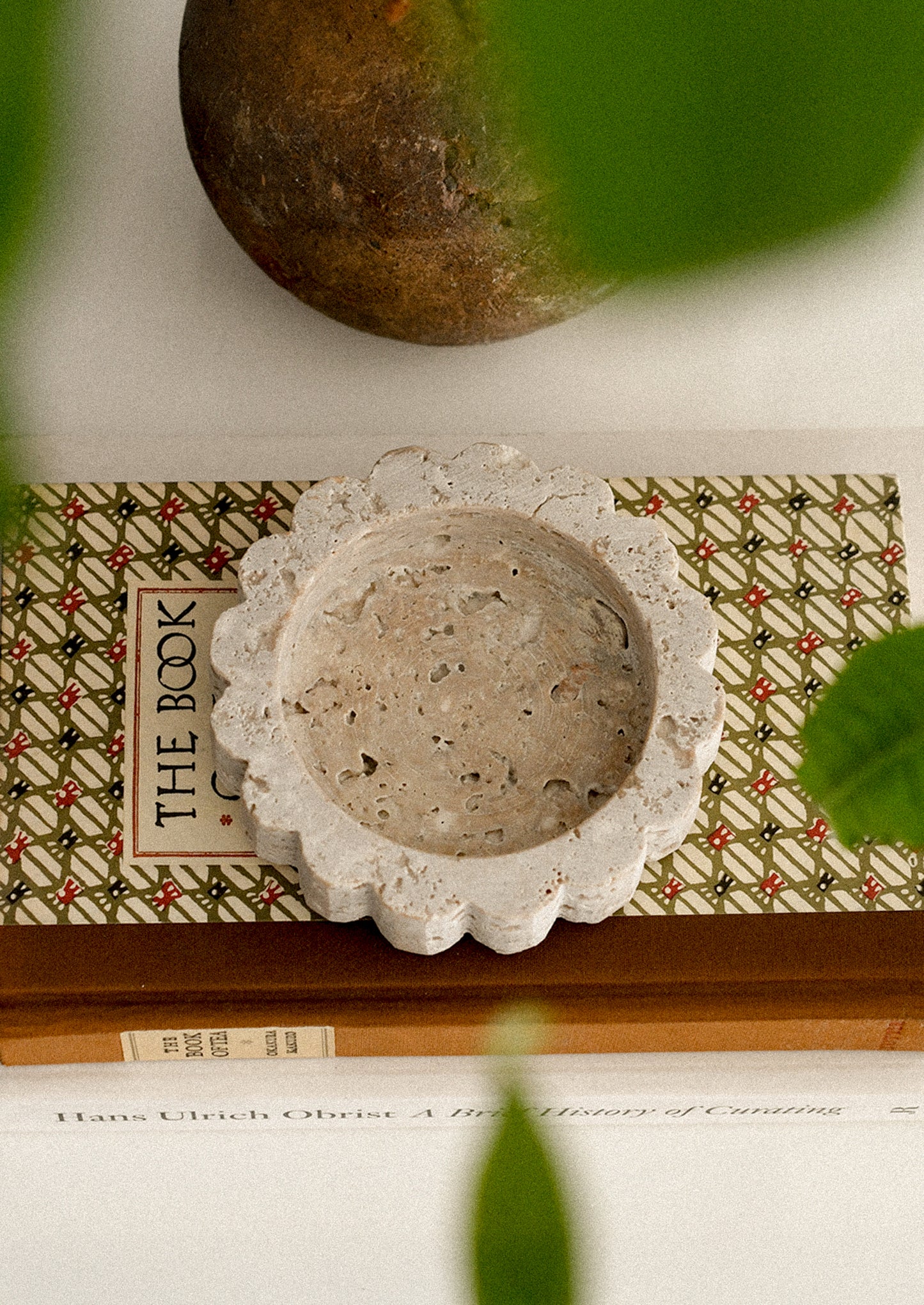 Scalloped Travertine Catchall Tray