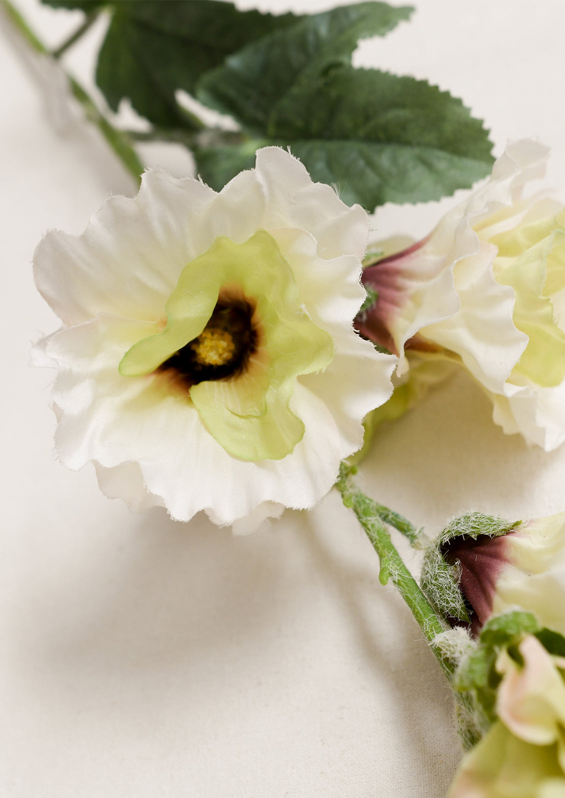 Faux Hollyhock Stem in cream and dark pink.