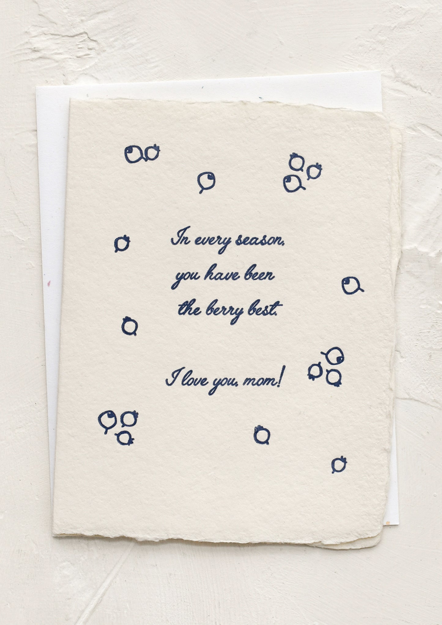 Card with blue text and decorative elements on a textured beige background