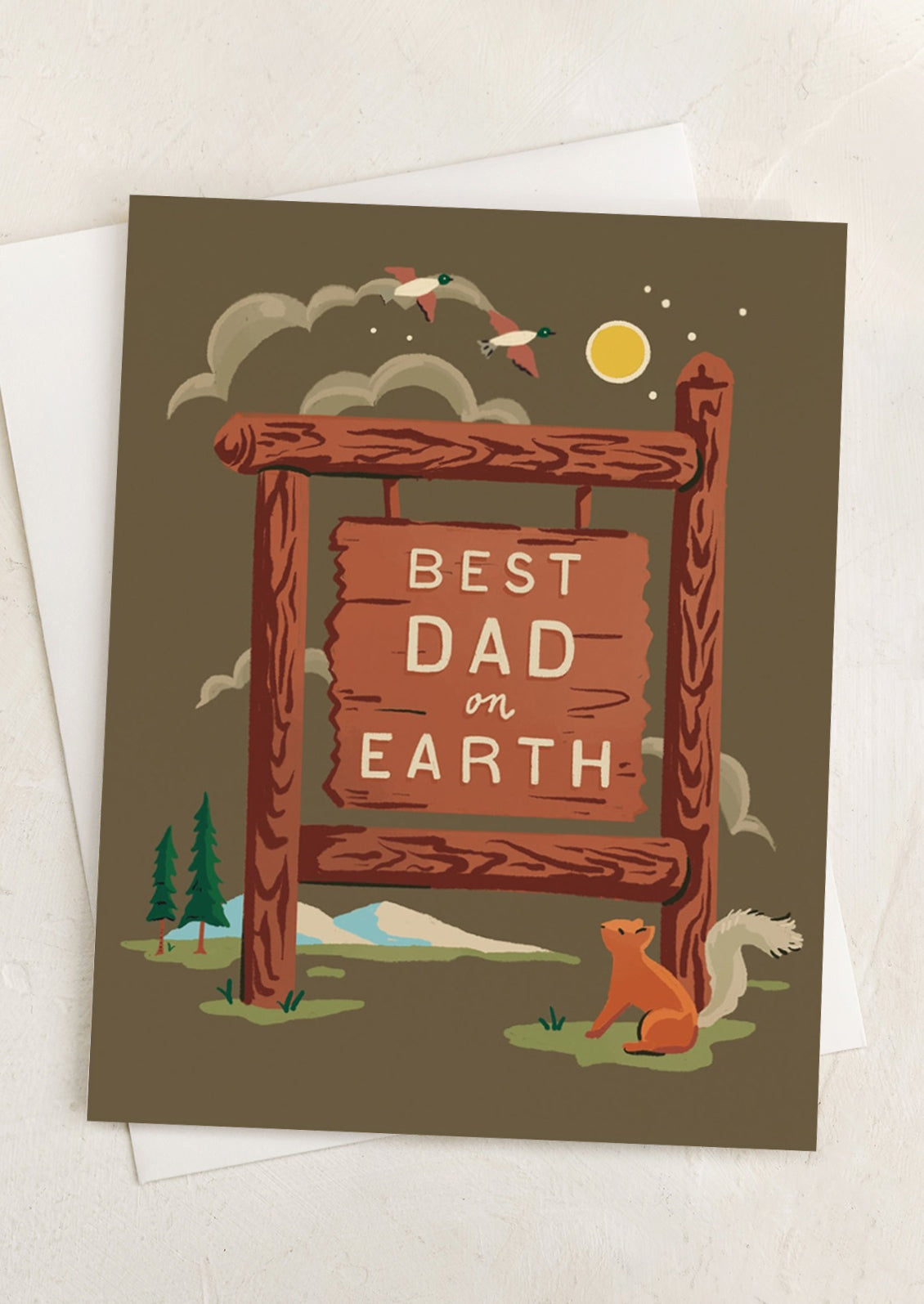 A card with illustration of campsite sign that reads "Best dad on earth".