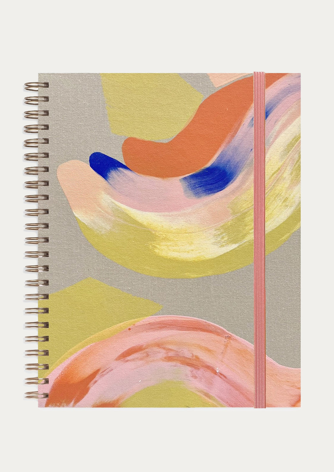 A linen bookcloth notebook with yellow and peach hand painted design.