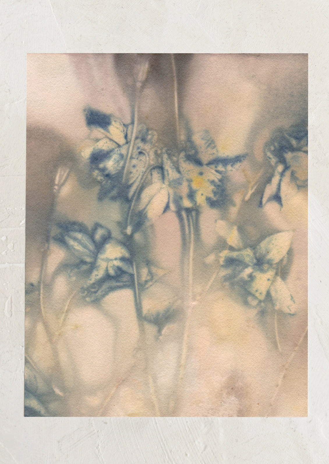 Abstract art with floral elements on a textured beige background