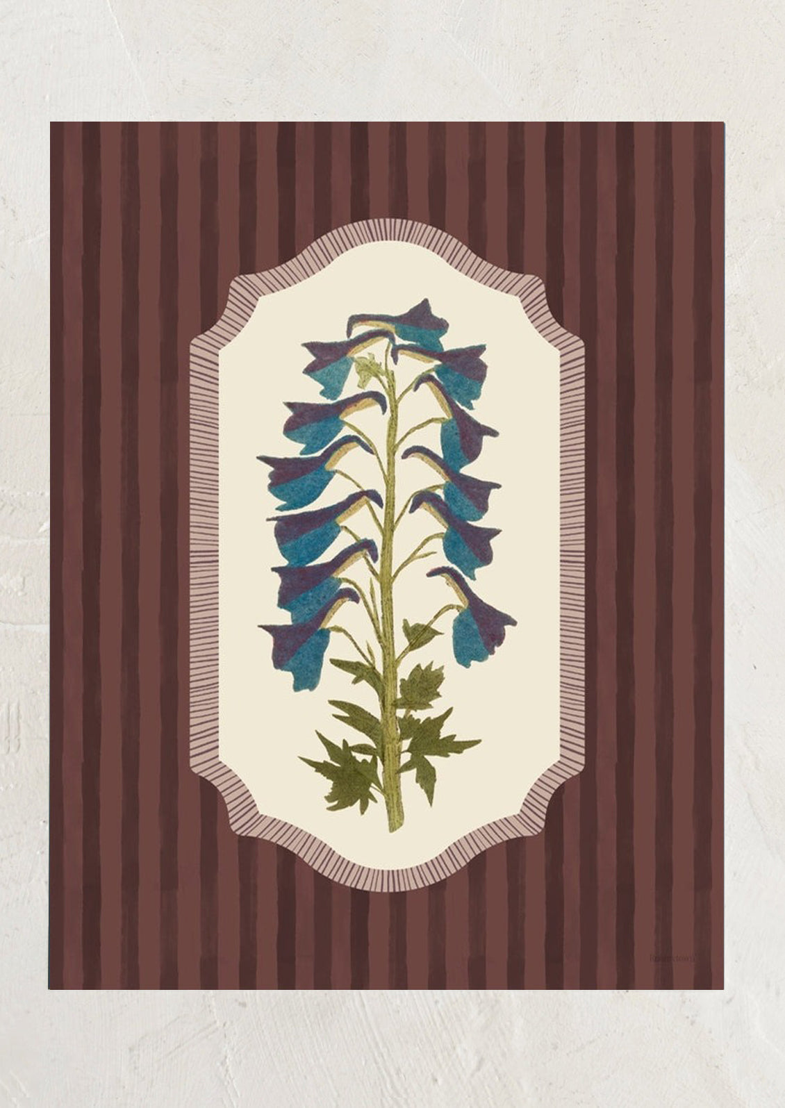 Decorative print of a floral design on a striped background