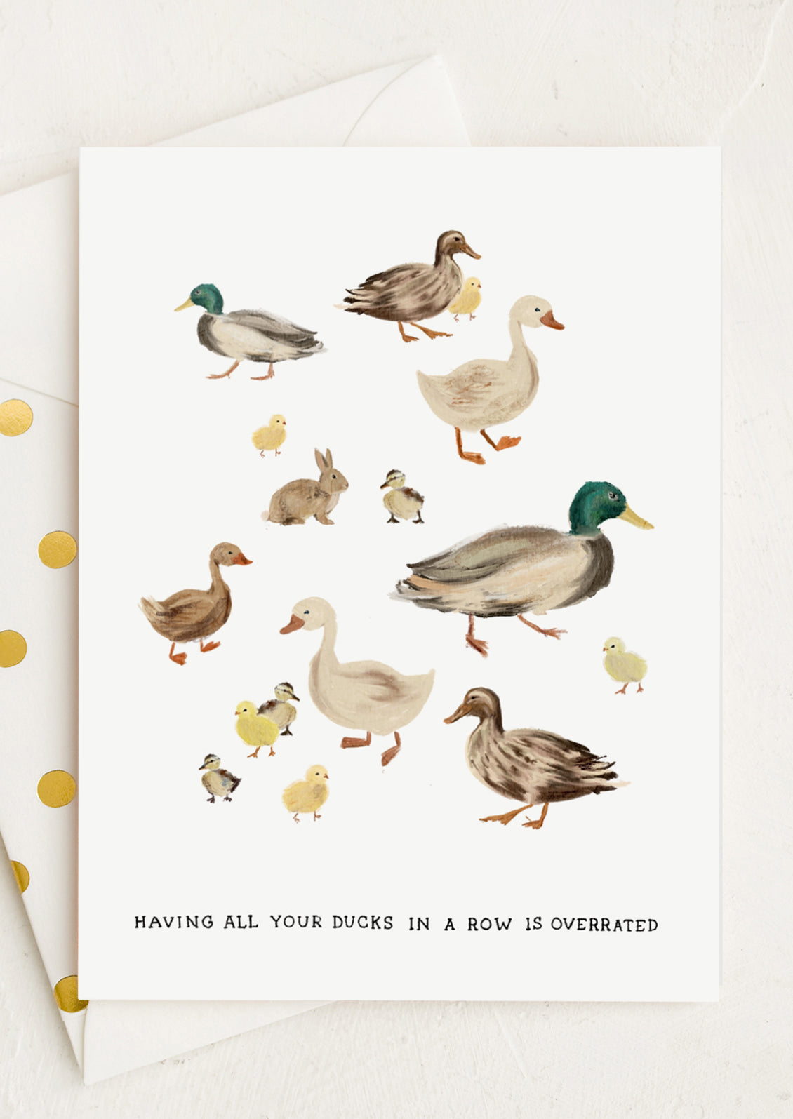 Card with illustrations of ducks and text on a white background