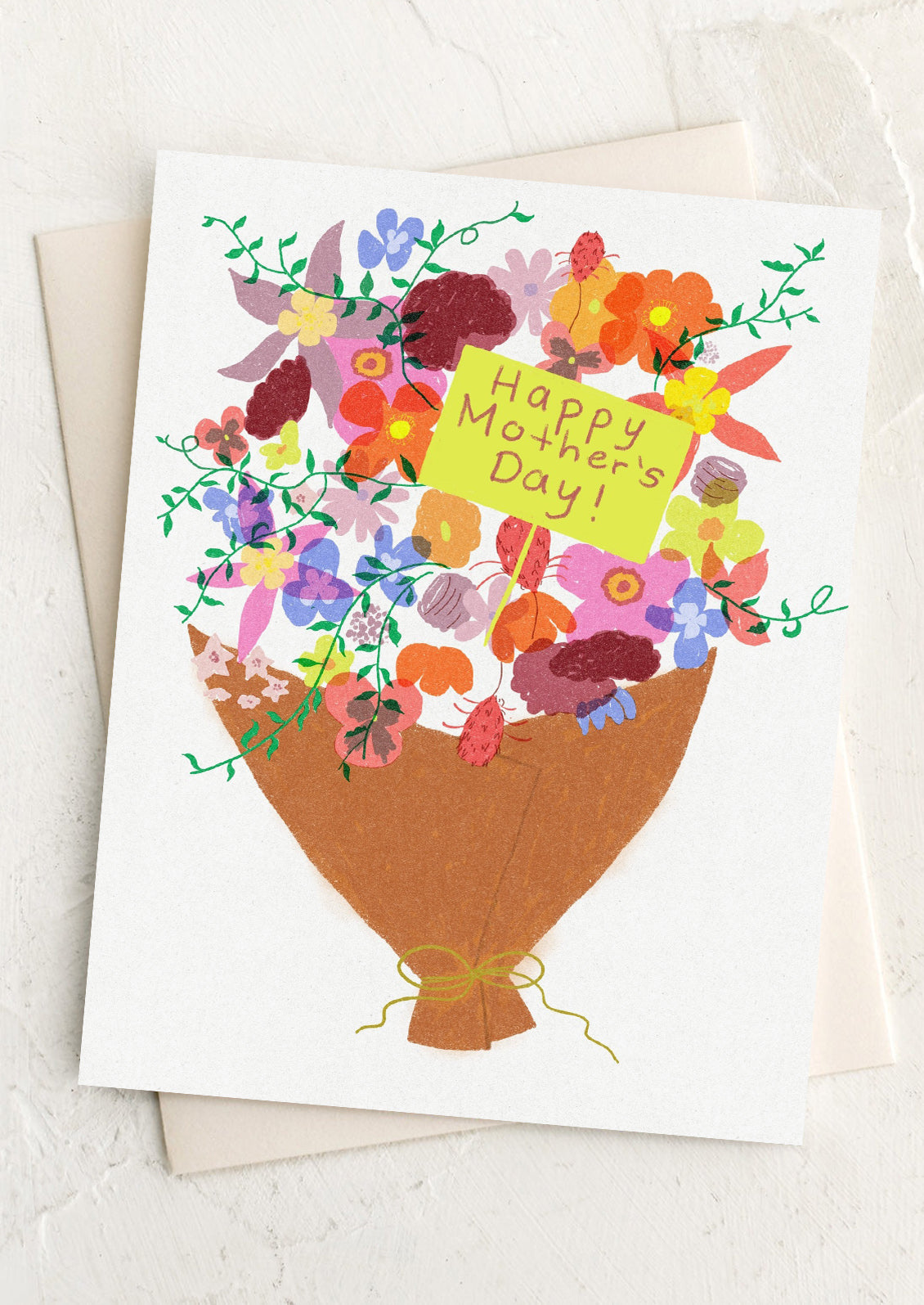 Greeting card with a bouquet of flowers and 'Happy Mother's Day!' message on a white background.
