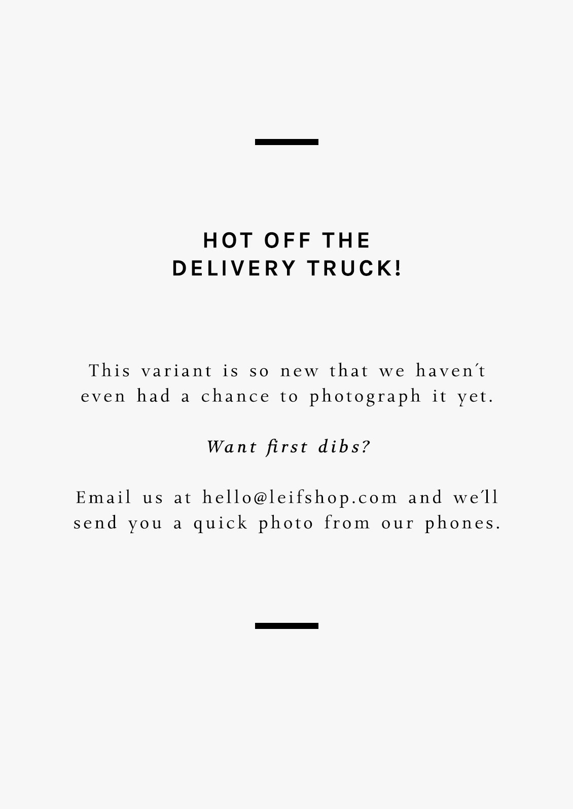 A new variant of this item has arrived in store, but isn't photographed yet. For Images, email us at hello@leifshop.pro