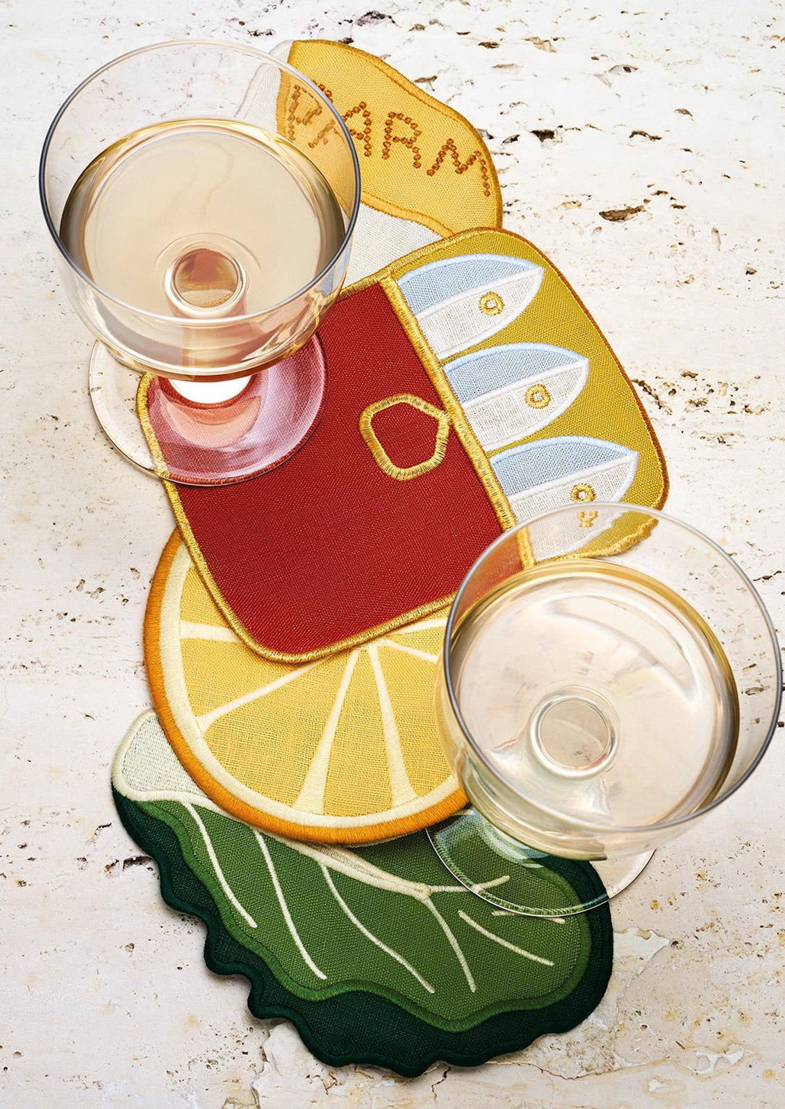 Decorative cocktail napkins in caesar salad theme.