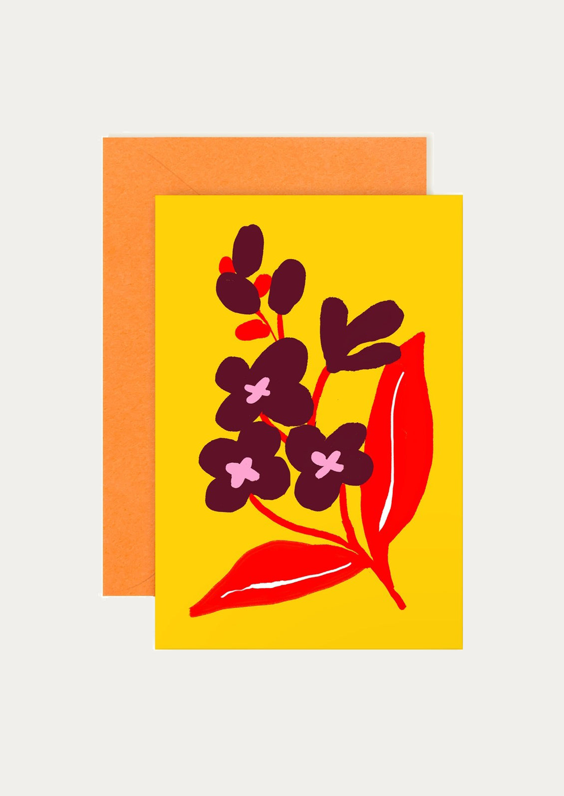 Greeting card with floral design on a yellow background