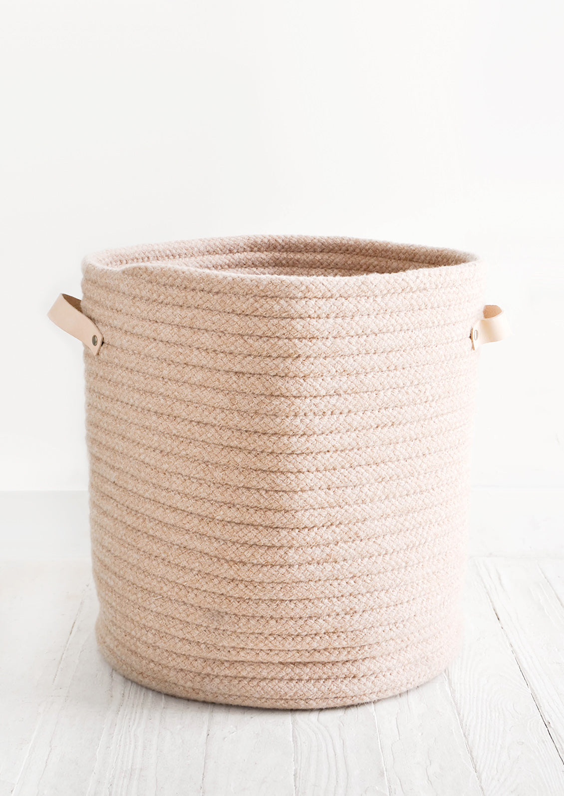 Wooly Storage Bin with Leather in Large / Nude - LEIF