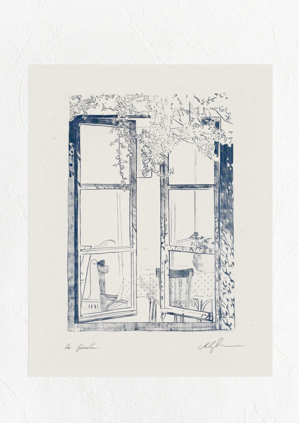 An art print of drawing of an open window.