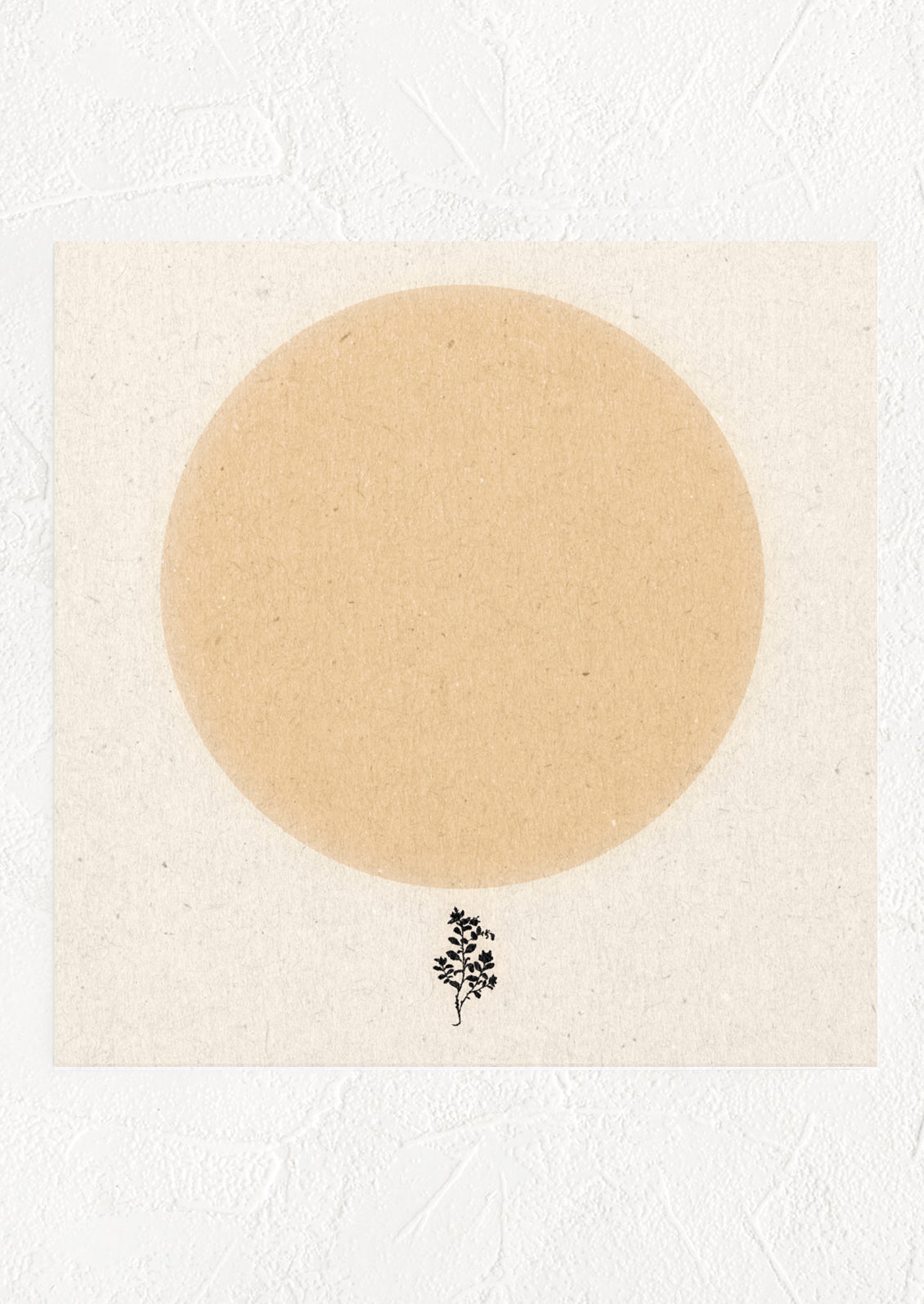 A square digital art print with large peach colored circle and a small silhouette of a tree below it.