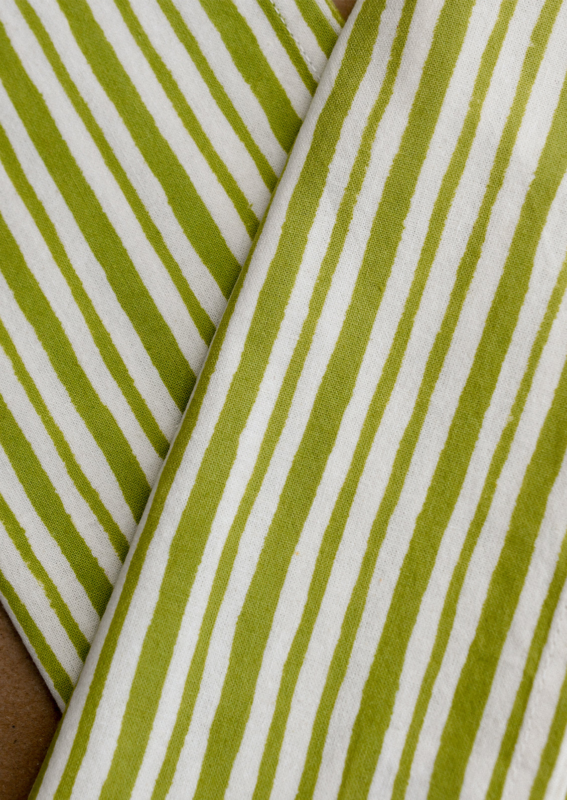 Close-up of green and white striped fabric