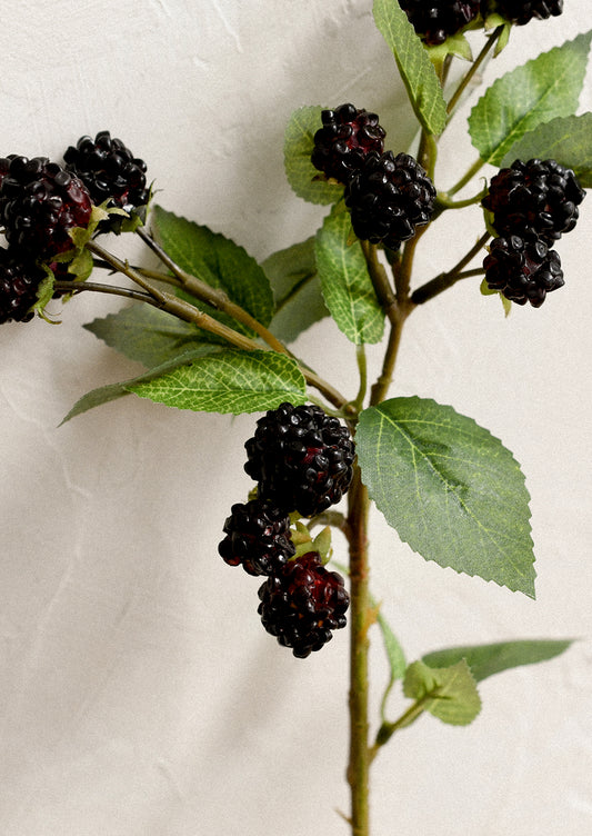 A faux floral stem depicting blackberries on a branch.