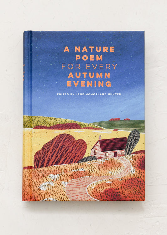 Book titled 'A Nature Poem for Every Autumn Evening' with a colorful cover featuring a landscape.