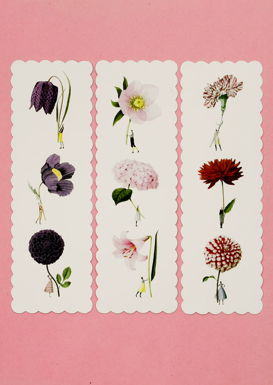 Set of floral bookmarks on a pink background