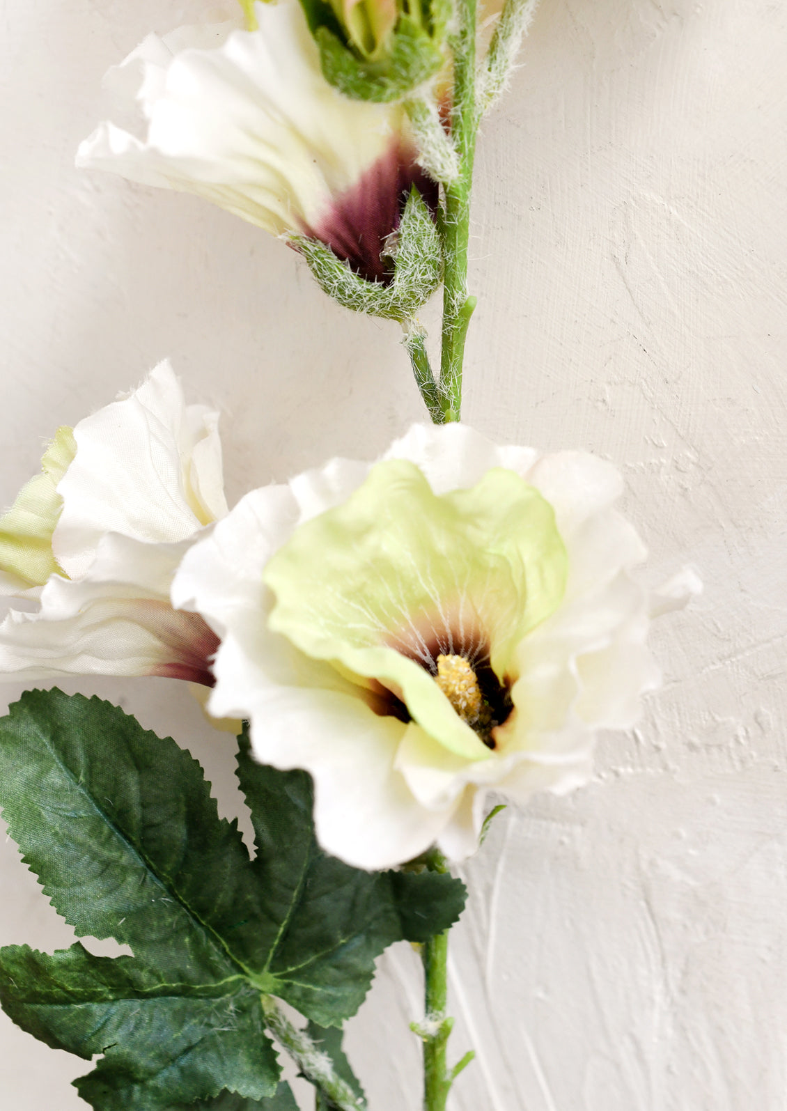 Faux Hollyhock Stem in cream and dark pink.