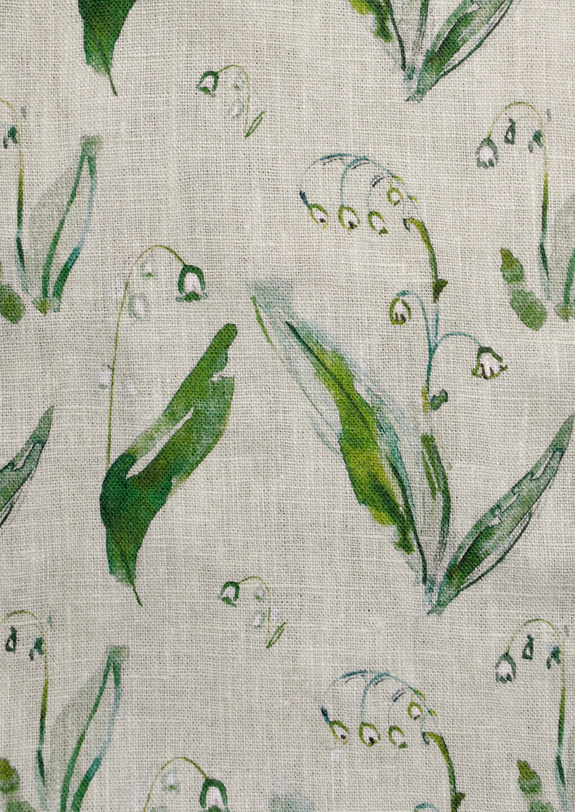 Kitchen tea towel with green lily of the valley pattern