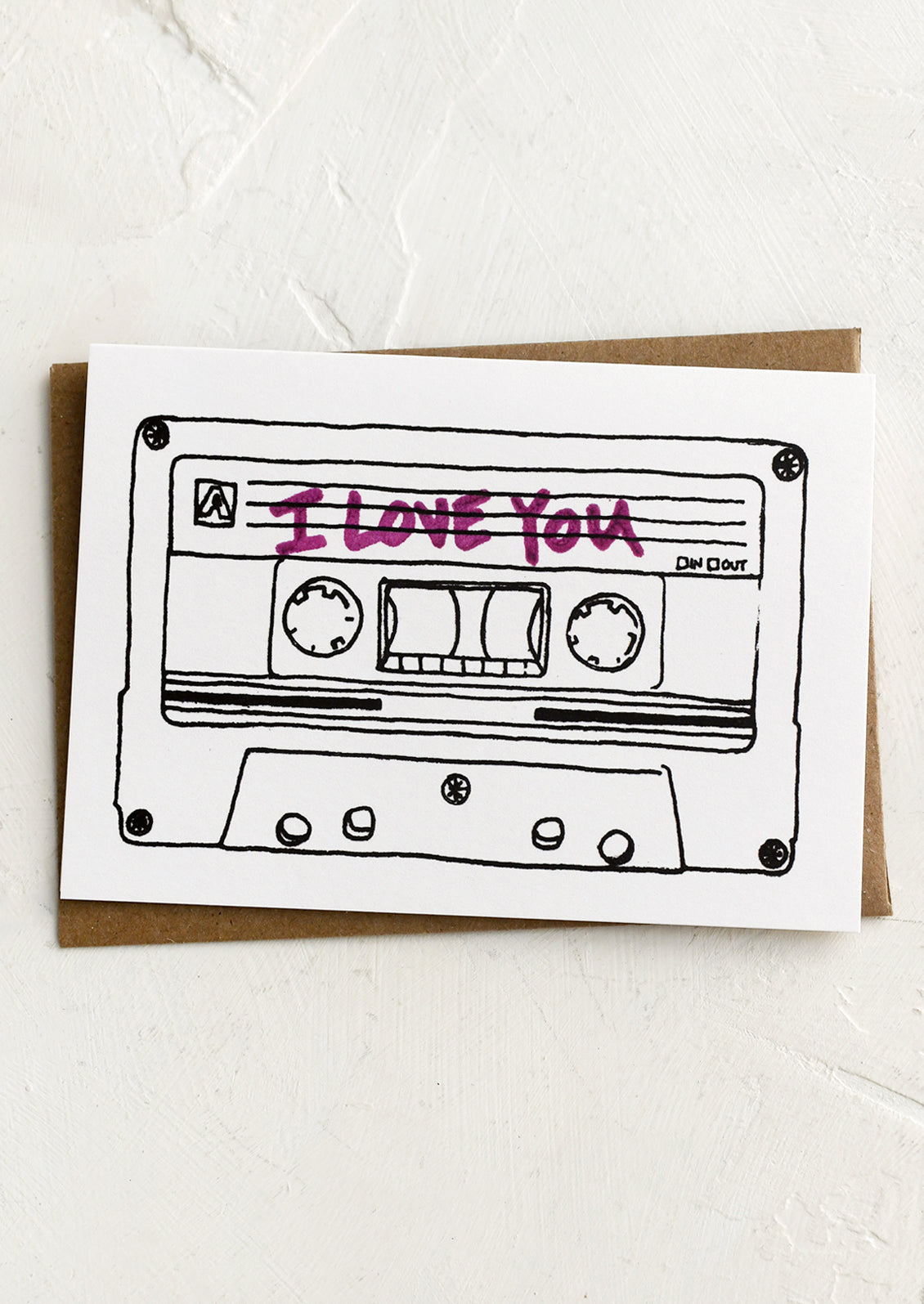 Greeting card with a cassette tape design and 'I Love You' text on a white background