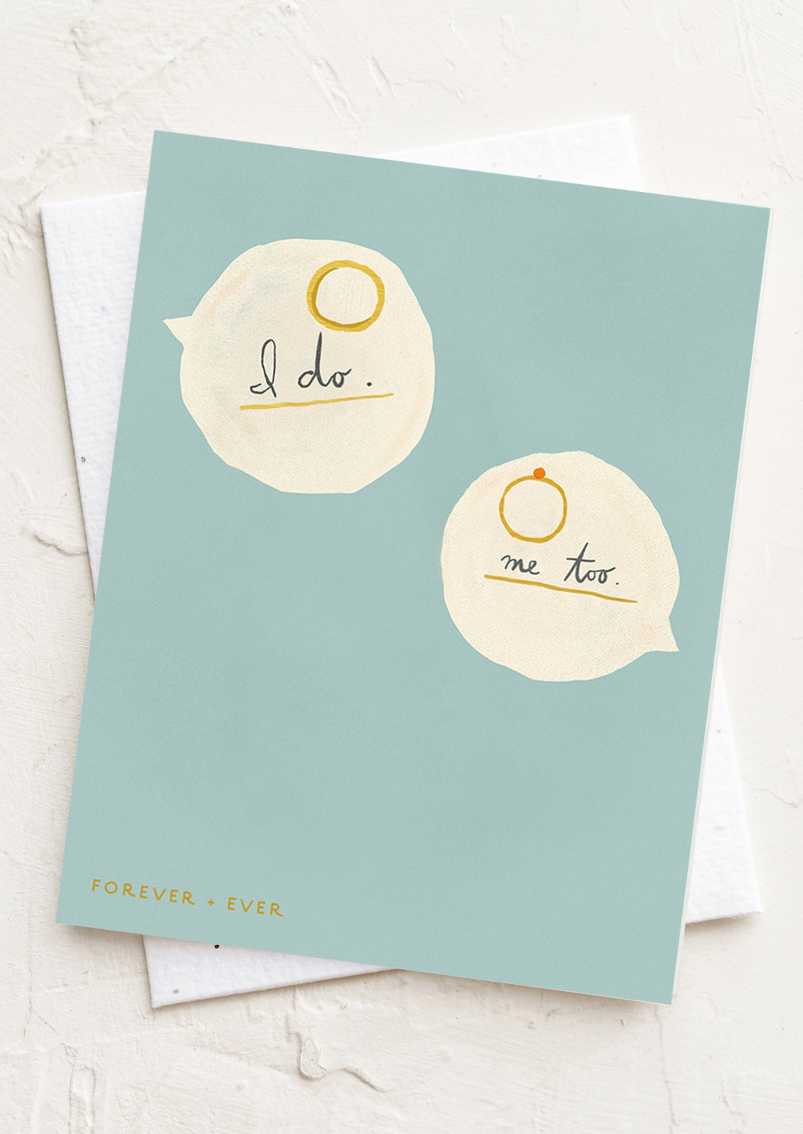 Card with speech bubbles and text on a light blue background