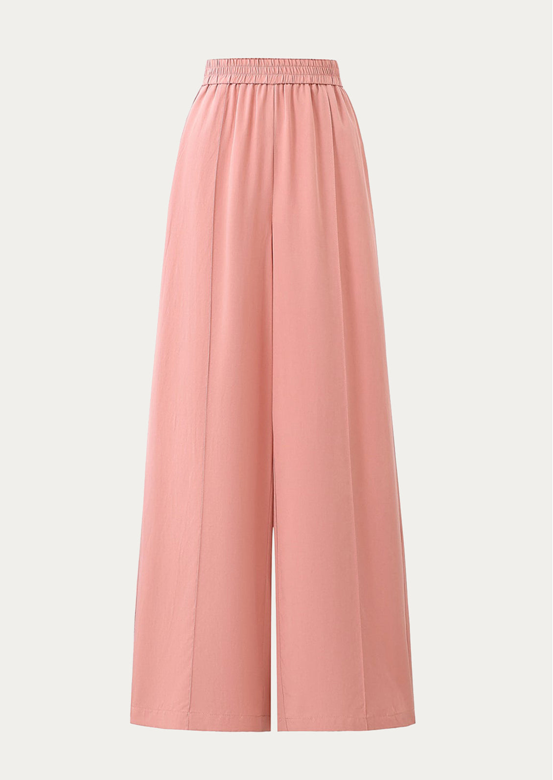 A pair of flowy pants in rose pink.