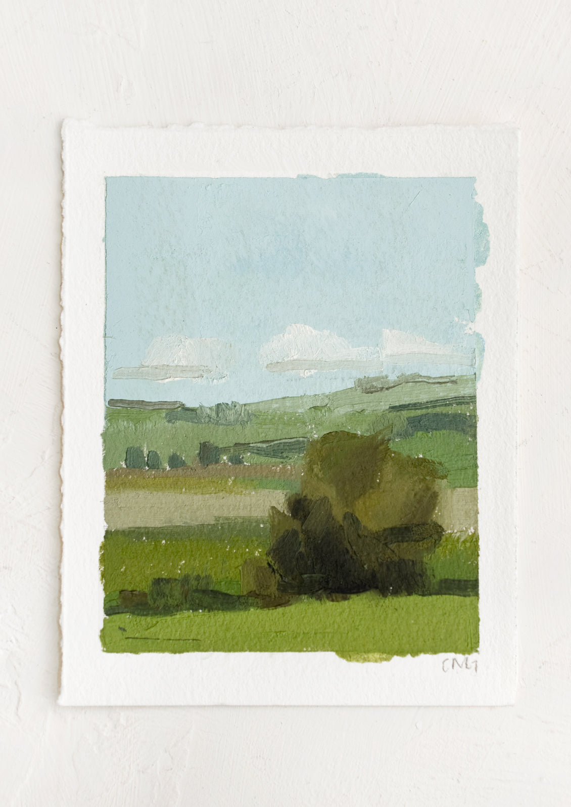 An original landscape oil painting on paper.