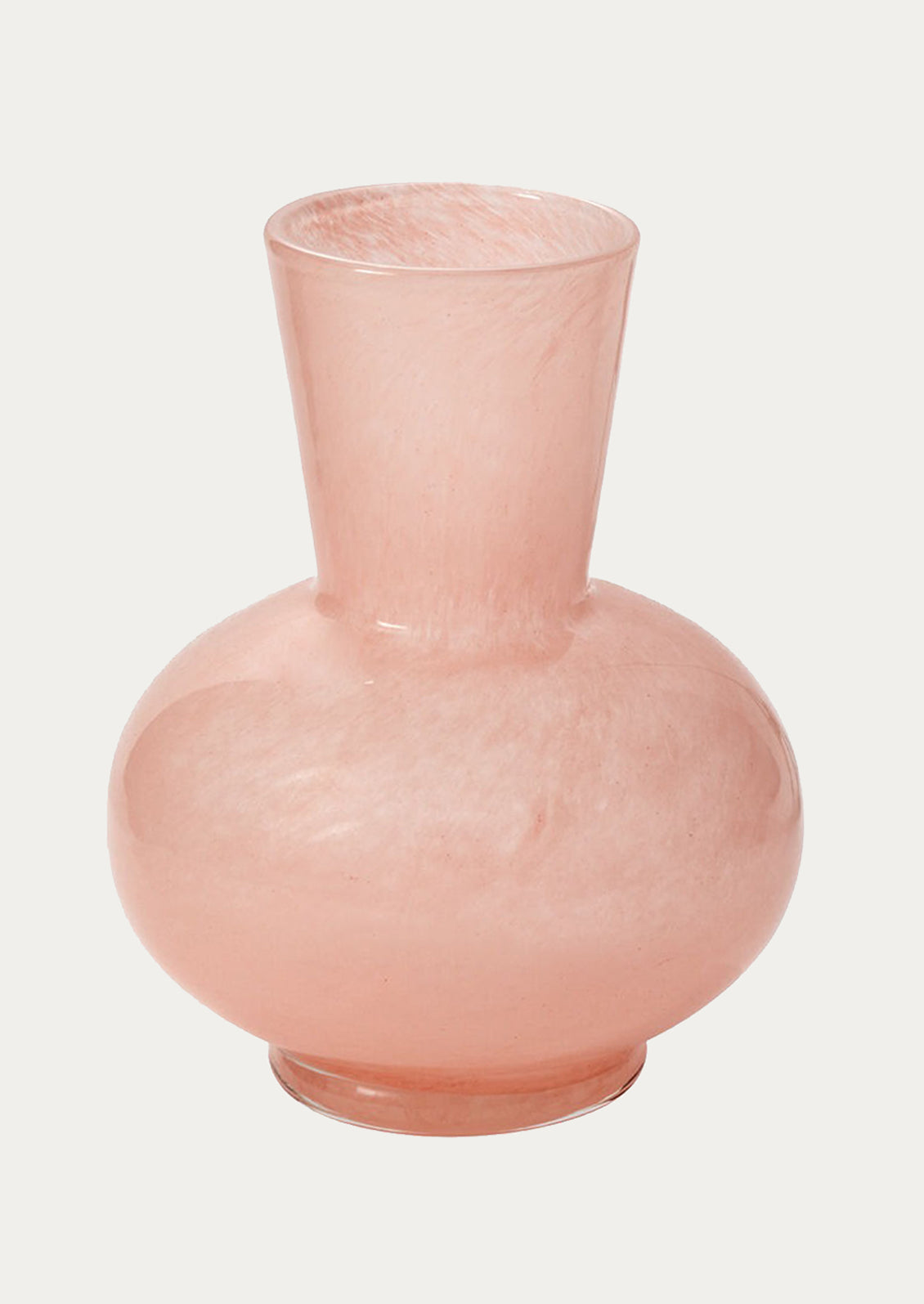 Pink glass vase on a white background