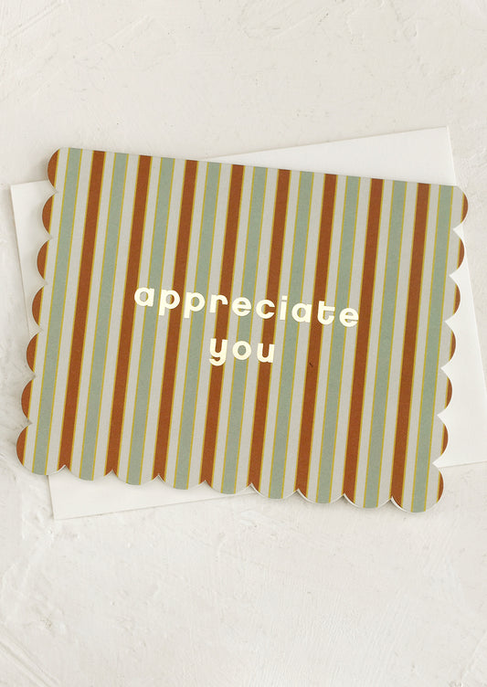 Striped card with 'appreciate you' text on a white background