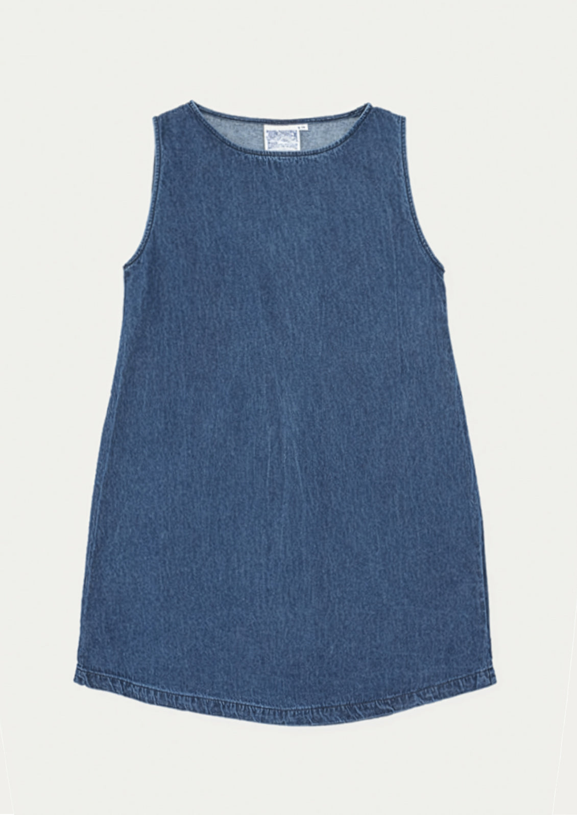 Blue denim dress on a light gray background