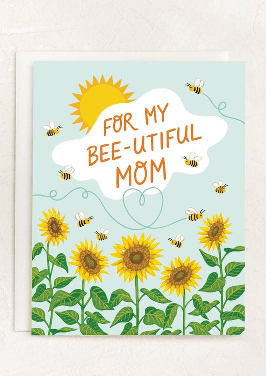 A bee print card, text reads "For my bee-utiful mom".