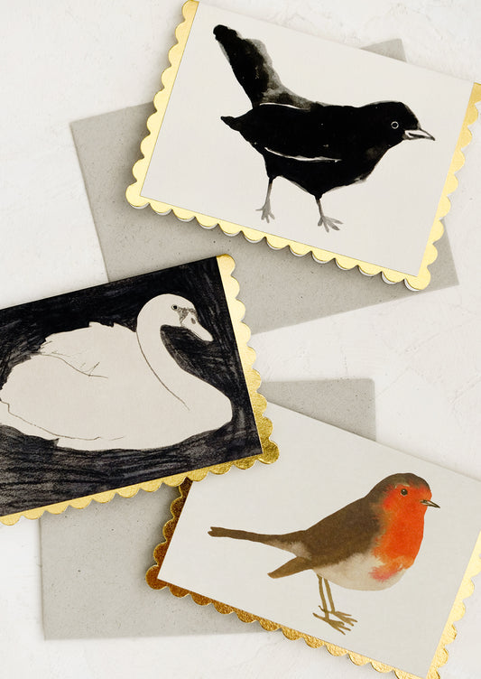 Scalloped edge cards with different styles of birds.