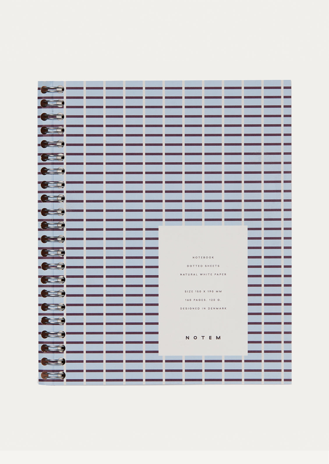 Notebook with spiral binding and striped cover on a white background