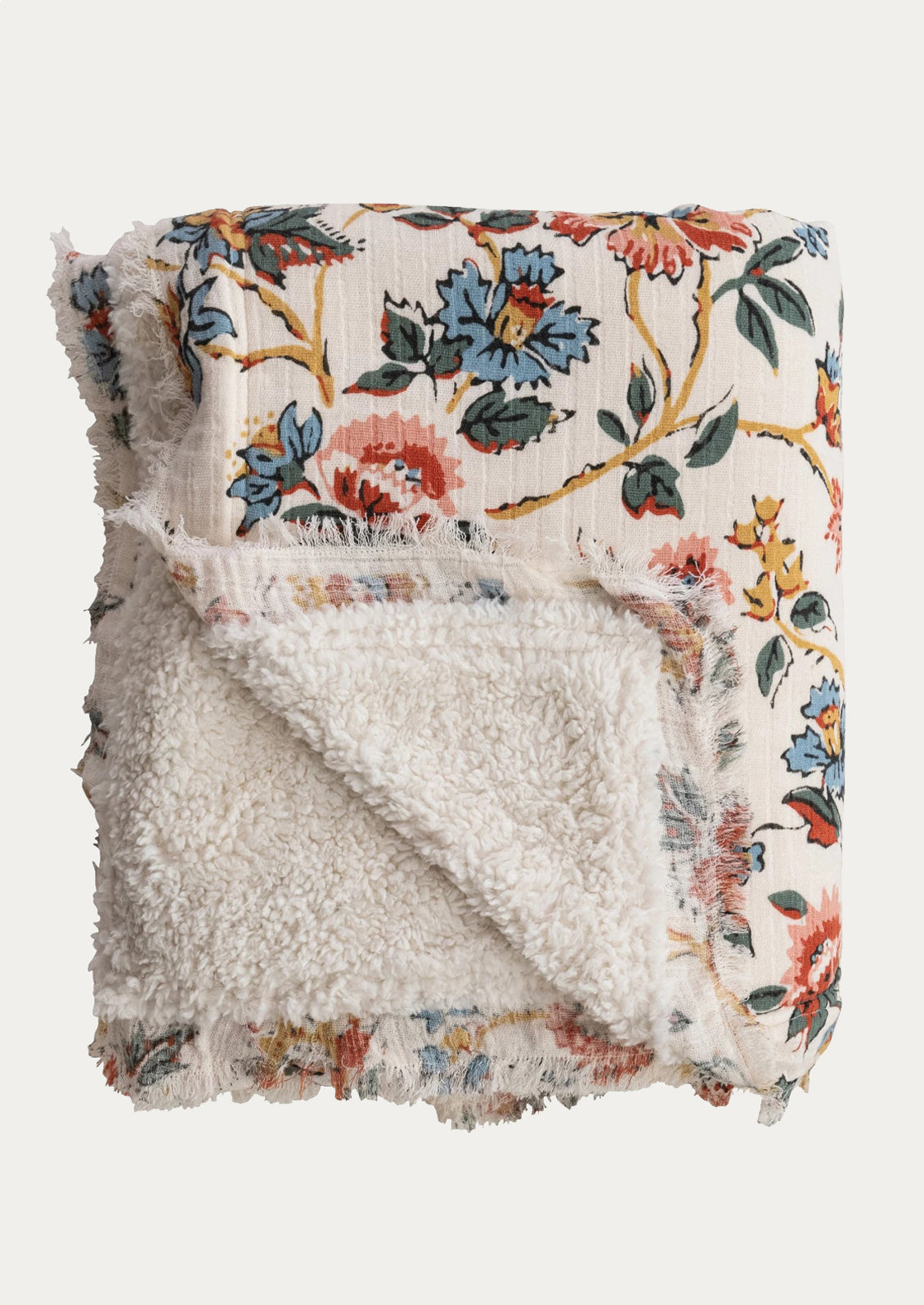 Floral patterned blanket with sherpa lining.