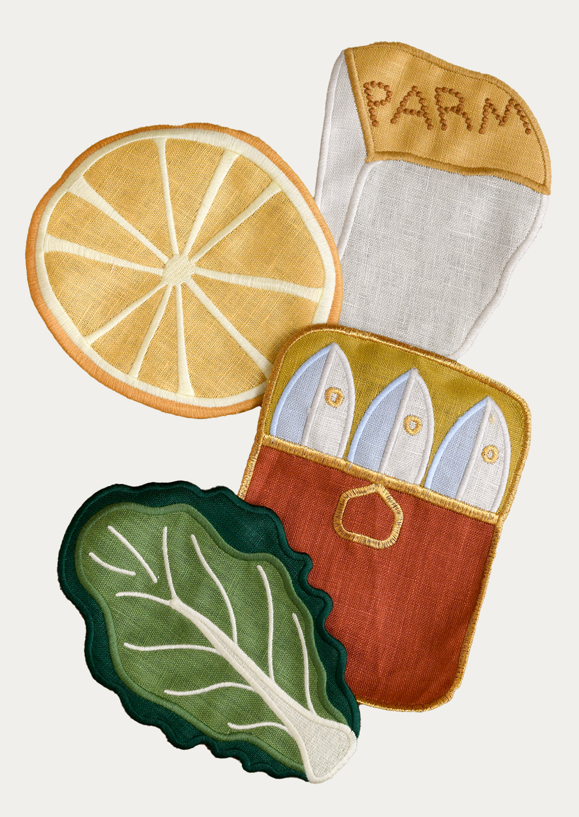 Decorative cocktail napkins in caesar salad theme.