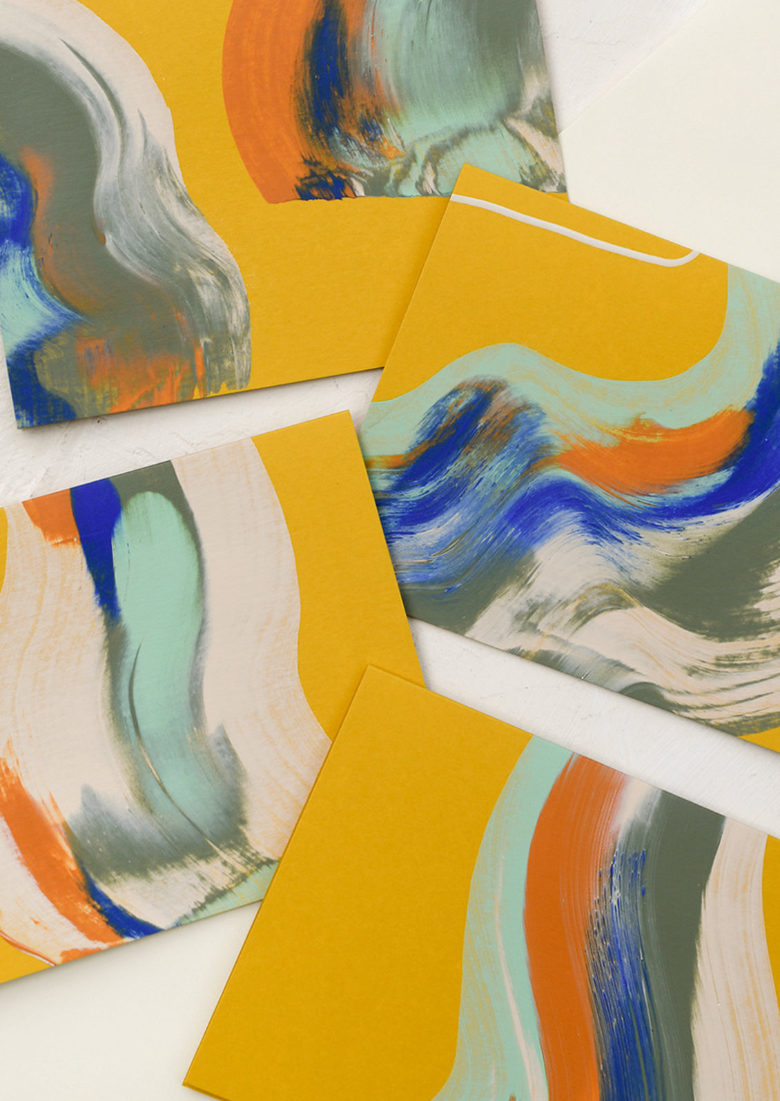 A set of abstract painted yellow cards.
