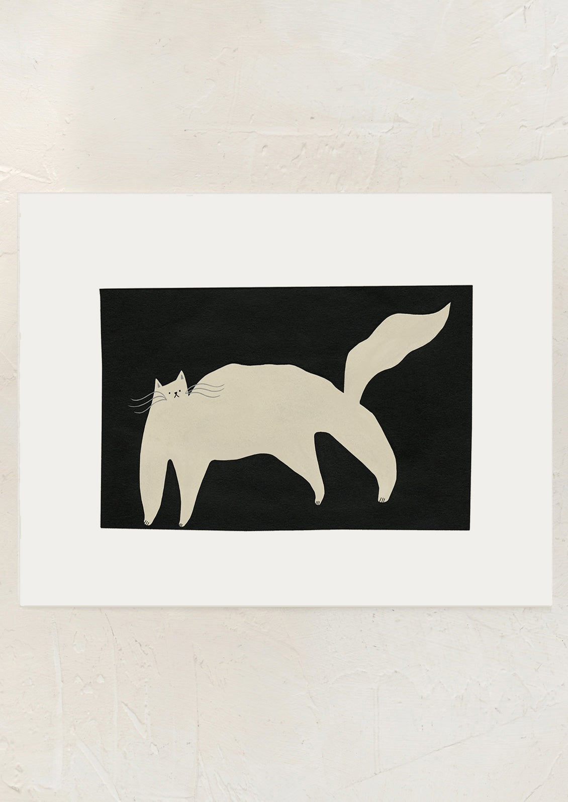Framed artwork of a white cat silhouette on a black background