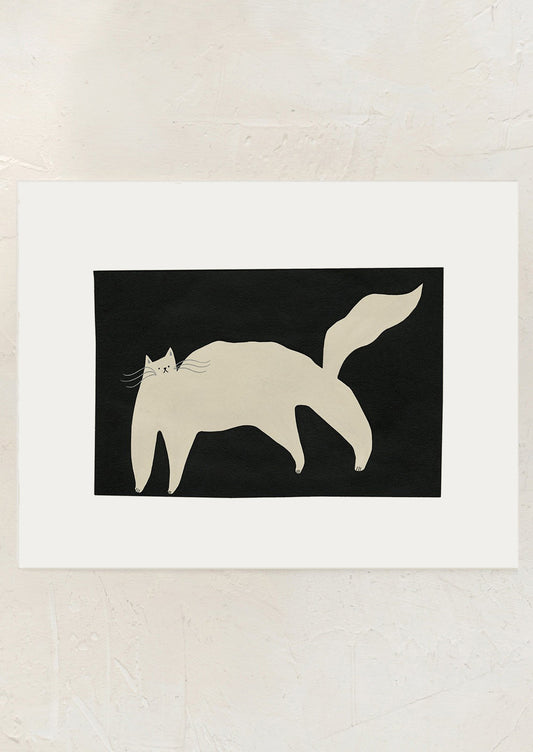 Framed artwork of a white cat silhouette on a black background