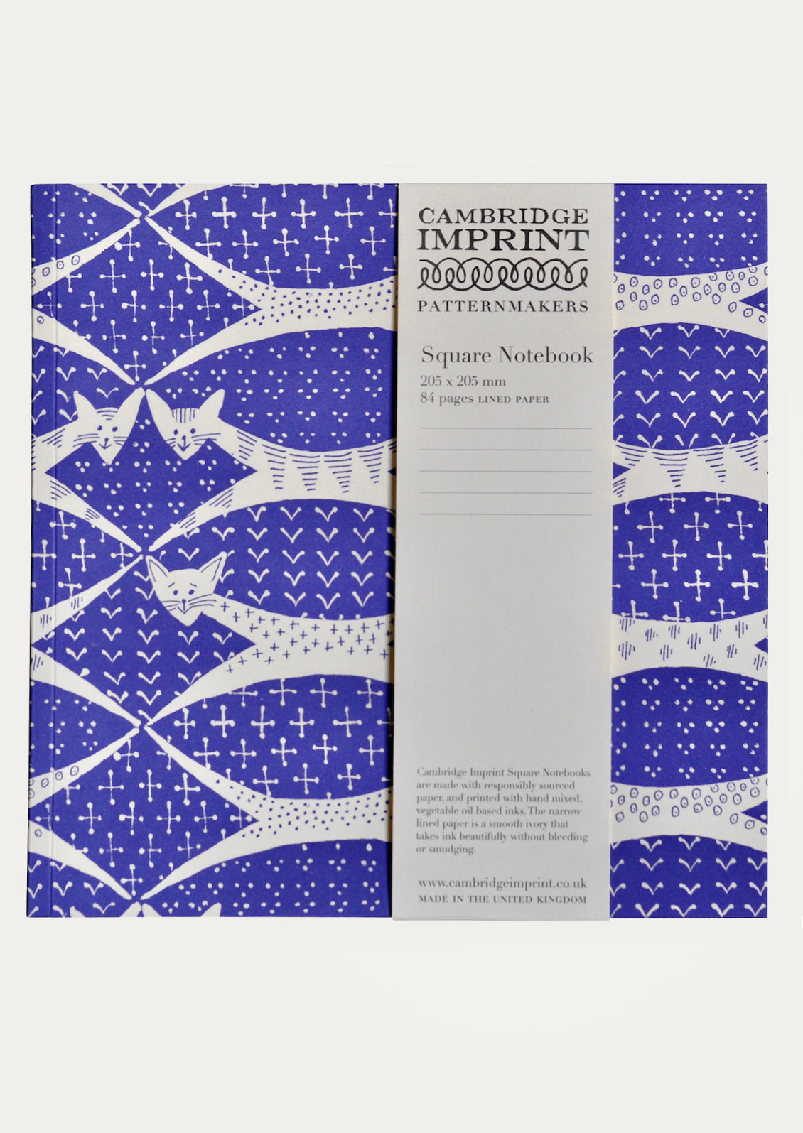 Cambridge Imprint notebook with blue and white pattern on a white background