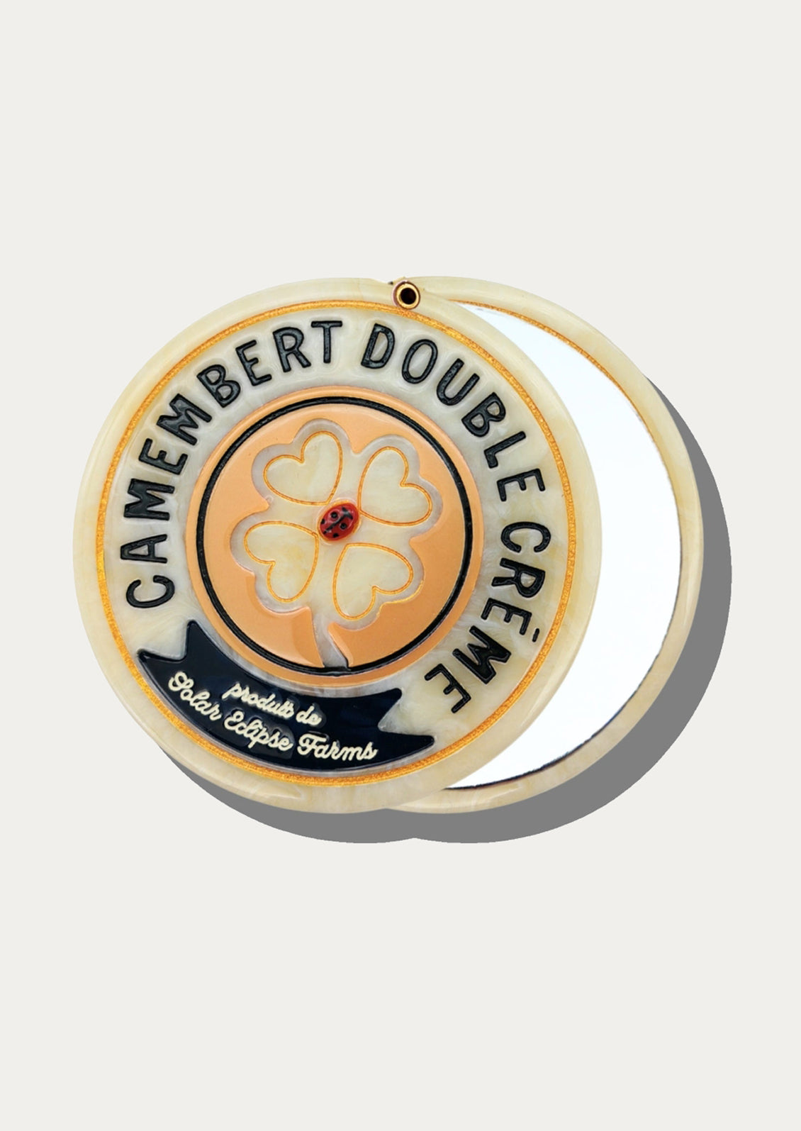 Camembert Double Creme cheese style compact mirror.