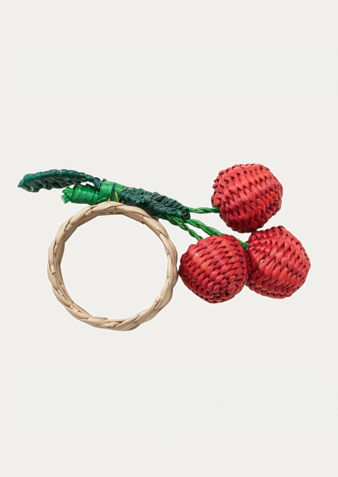 Woven napkin rings shaped like cherries 