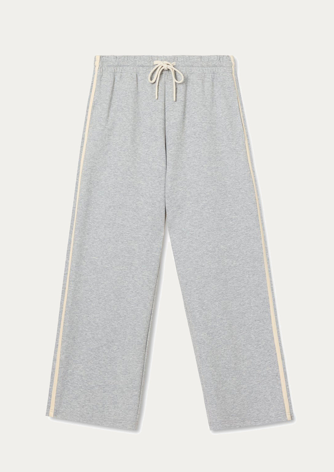 Gray sweatpants with white stripes on a light gray background