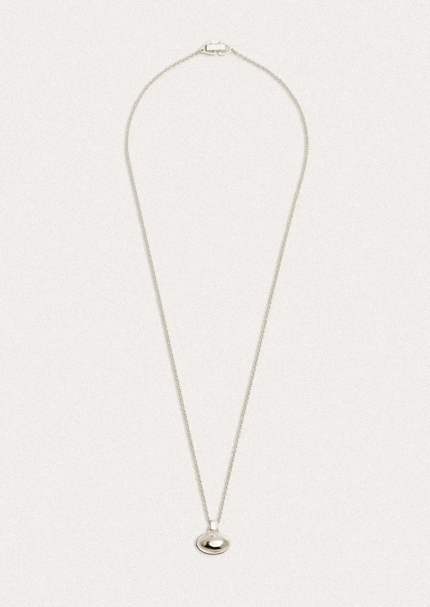 A silver pendant necklace.