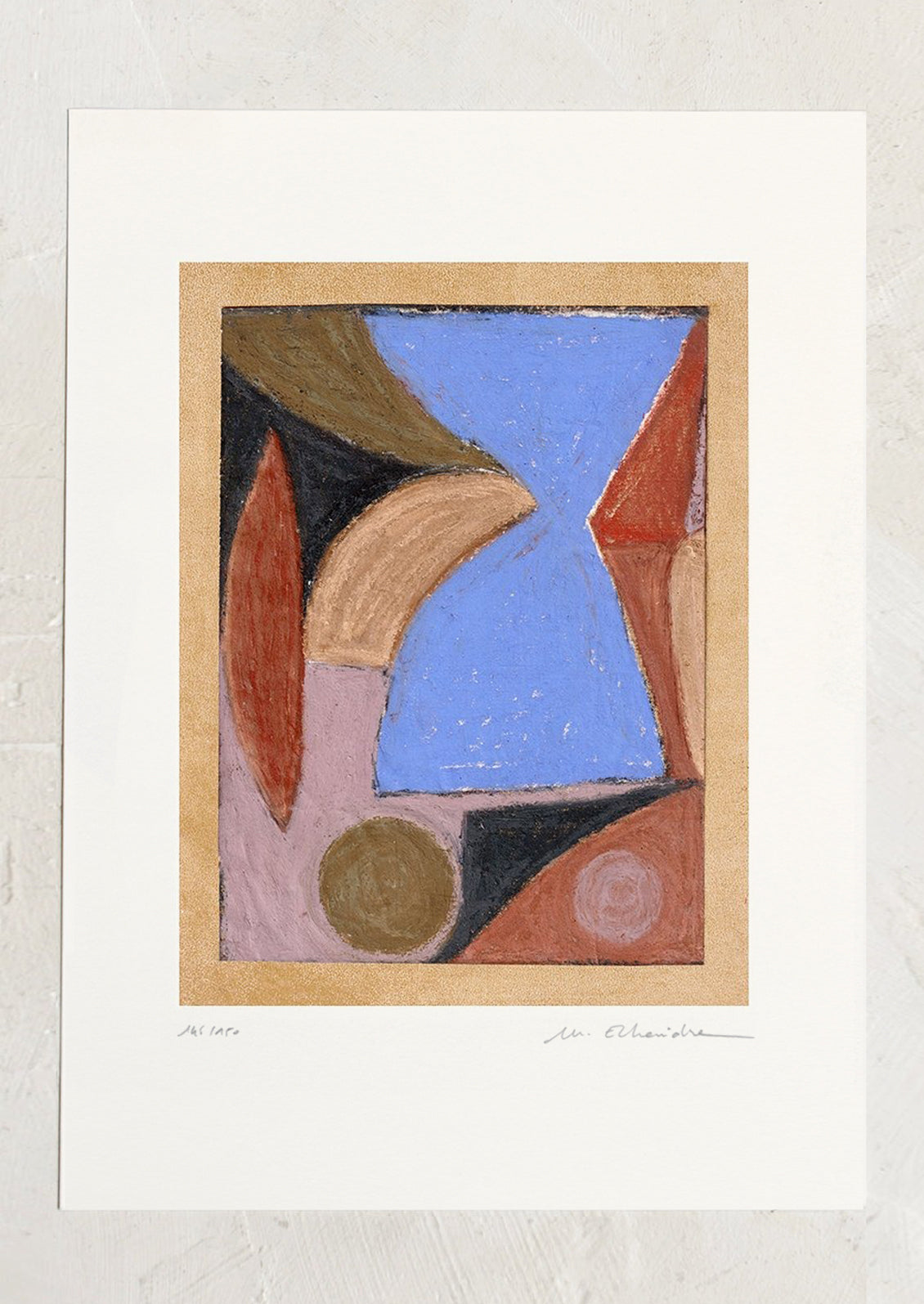 An abstract art print with pastels medium, abstract formation of shapes in midcentury modern color palette.