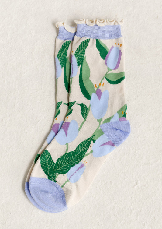 Socks with floral pattern on a light background