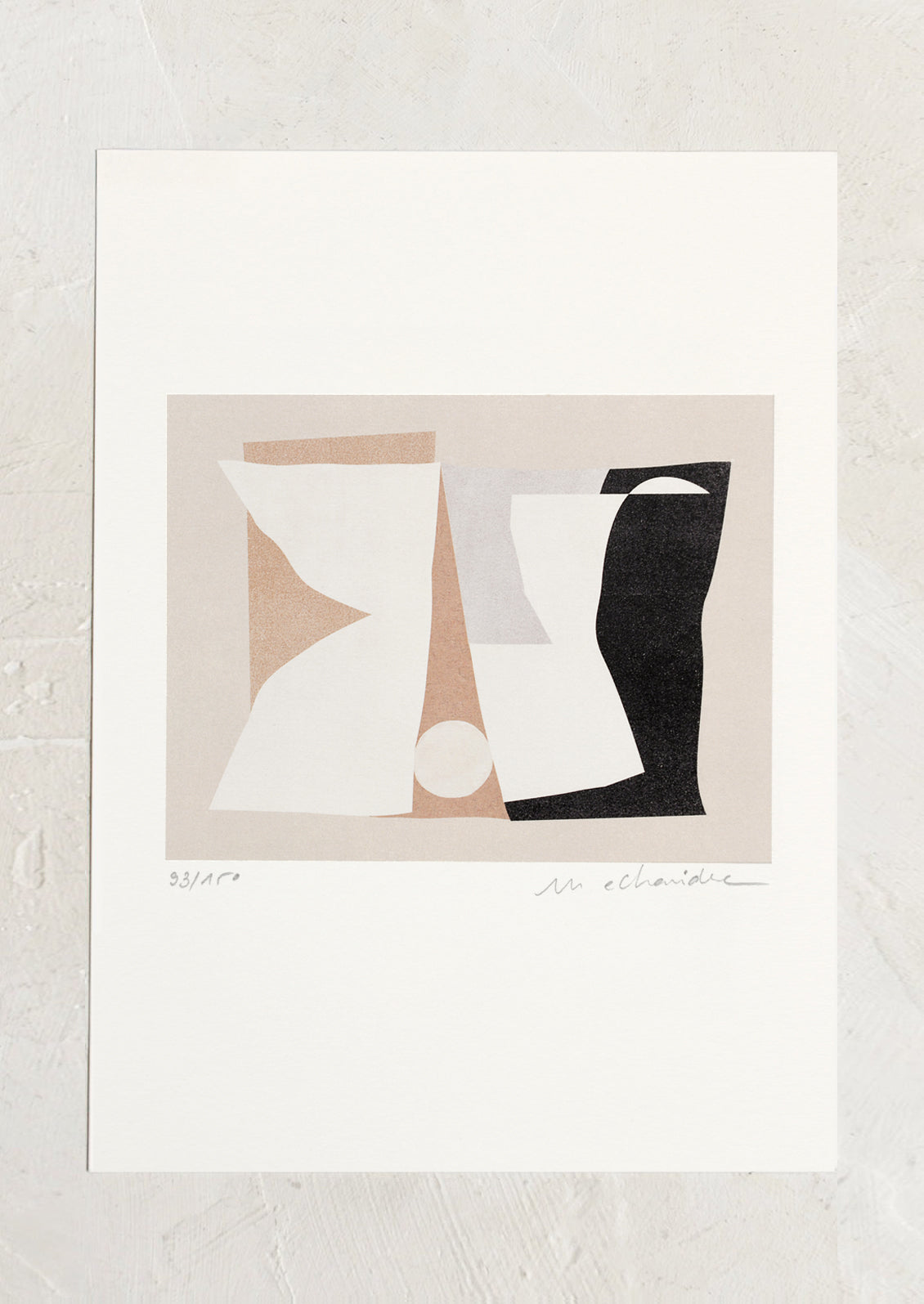 An abstract art print in neutral tones.