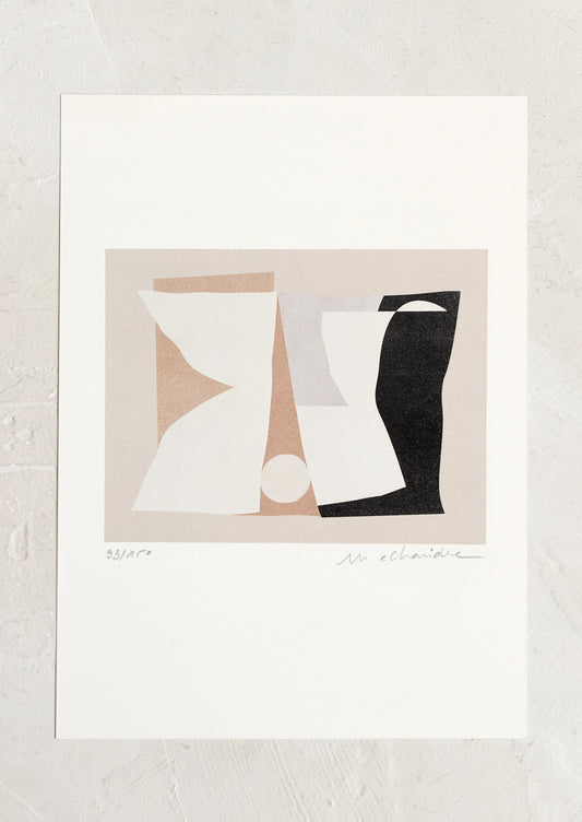 An abstract art print in neutral tones.