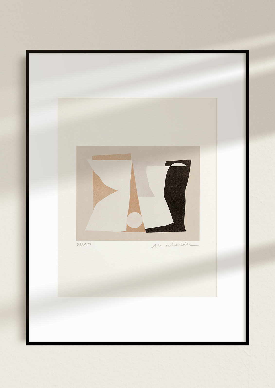 An abstract art print in neutral tones.