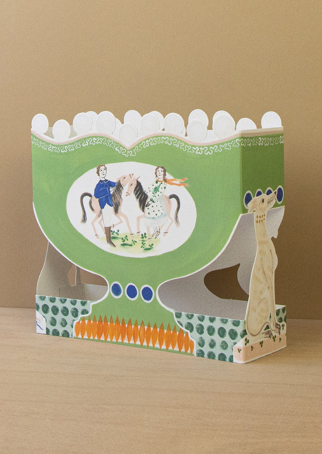 Decorative box with horse illustration on a beige background