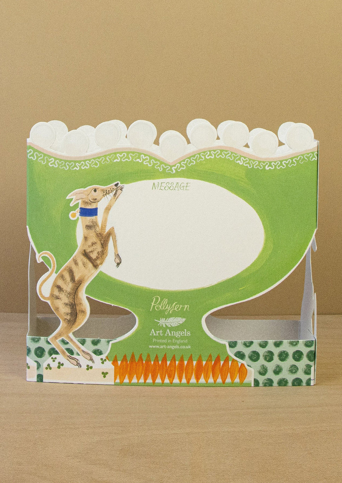 Decorative box with a dog illustration on a brown background