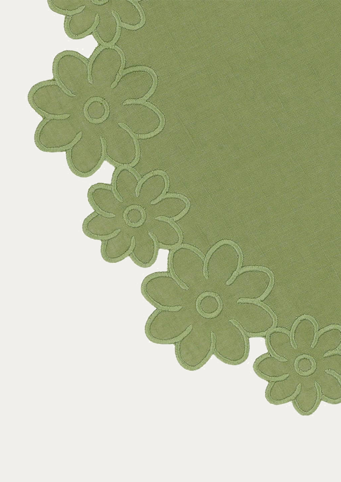 Green floral lace border on a green background