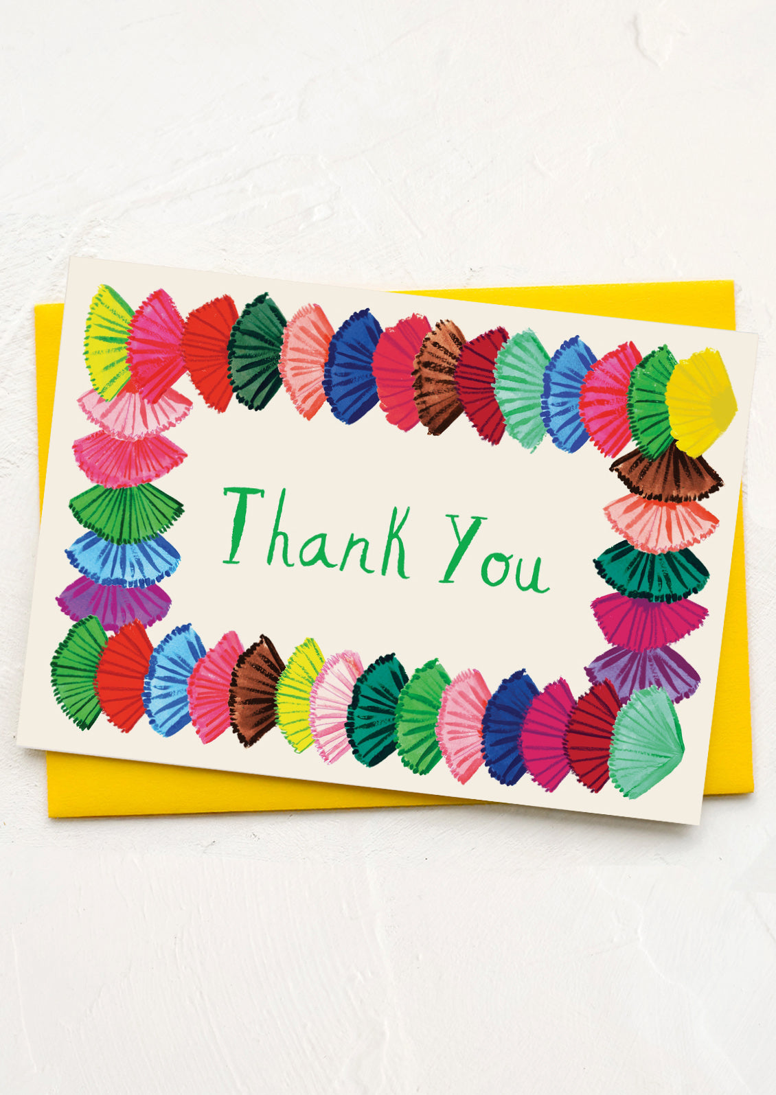 Colorful 'Thank You' card with paper flower design on a white background